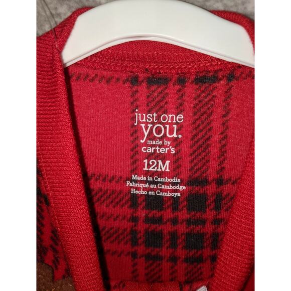 Just One You Carter's 2 pc Christmas Moose Sleeper Set 12M - New Buffalo Check - Picture 4 of 4